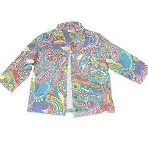 Choices Petite Jacket PL Multi Color Paisley Print Button Up Cotton‎ Blend